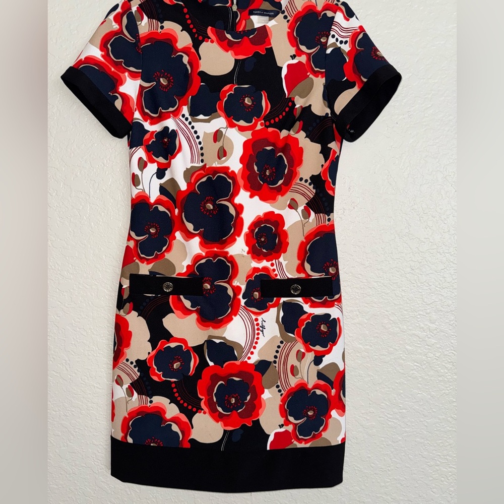 Tommy Hilfiger Floral Print Dress with Red and Black Accents S